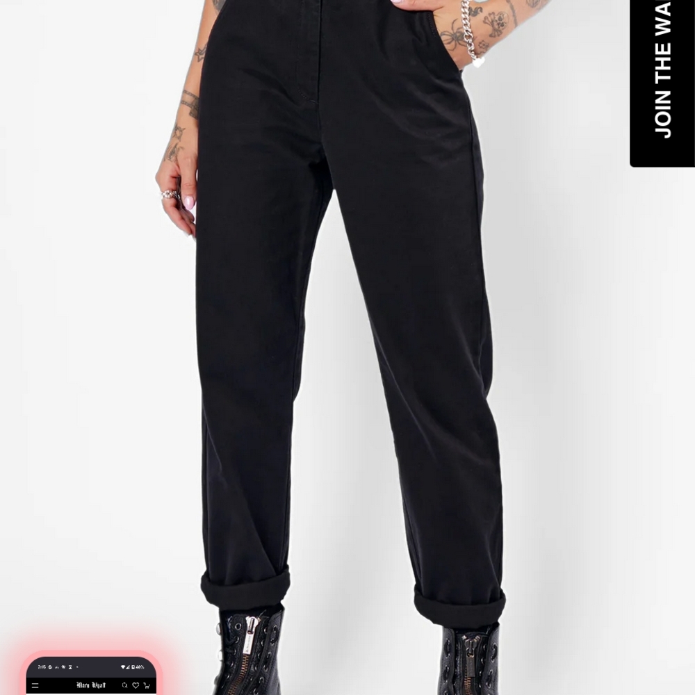 Black Pants with Embroidered Heart Design